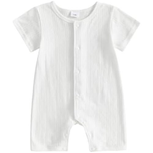 Newborn Baby Girl Boy Short Sleeve Knit Romper Infant Summer Clothes Button Jumpsuit One Piece Outfit