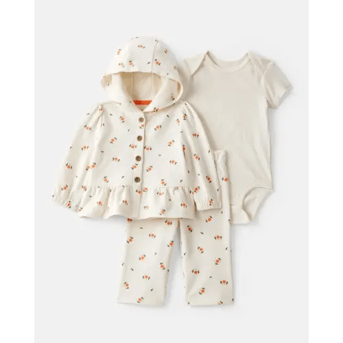 Baby Girl 3-Piece Floral French Terry Long-Sleeve Bodysuit & Pant Set - Ivory | Carter's