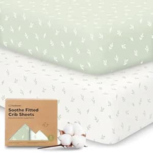 KeaBabies 2-Pack Organic Crib Sheets for Boys, Girls - 52x28 Fitted Crib Mattress Sheet Neutral, Breathable Jersey Cotton Cover for Baby Bed, Toddler Mattress, Soft & Cute Prints (Herb)