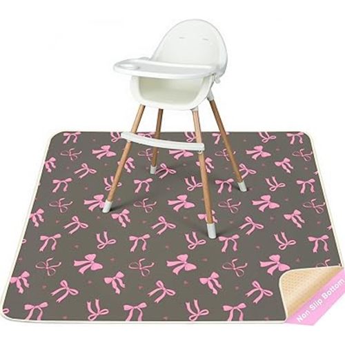 FIOBEE Splat Mat for Under High Chair, Non-Slip Waterproof Baby Floor Mat for Spills, Washable Arts & Crafts Play Mat, Durable 4-Layer Splash Pad for Hardwood Floors, 42"x42", Dark Grey Bow