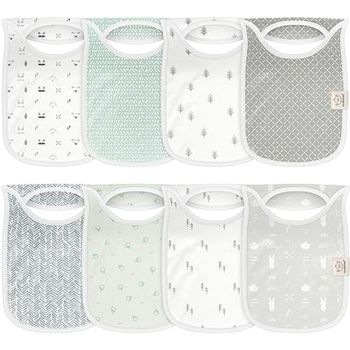 KeaBabies 8-Pack Bibs for Baby Boy, Girl - Pullover Large Baby Bibs for Drooling and Teething Infant, Newborn, Soft & Absorbent Organic Cotton, Long Torso Coverage Keep Toddler Clean & Dry (Nordic)