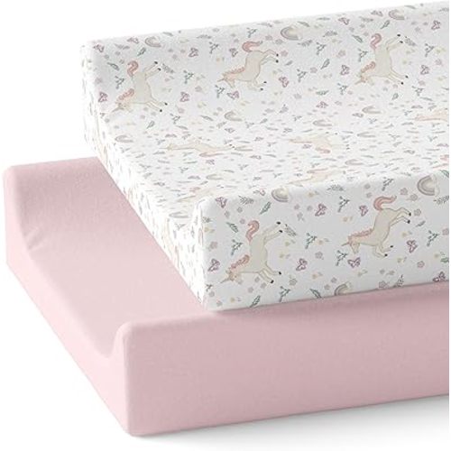 Baby Changing Pad Cover 2-Pack for Boys, Girls (Unicorn) - Premium Fitted Sheets Baby Diaper Changing Table Cover - Buttery Soft Cotton Blend
