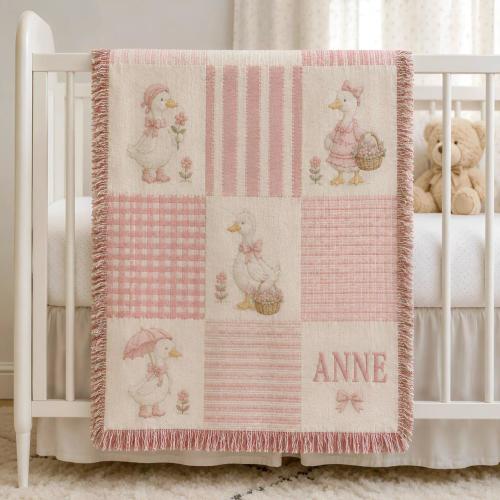 Personalized Goose Woven Blanket,  Custom Name Baby Goose Woven Blanket, Goose Nursery Decor, Custom Baby Blanket