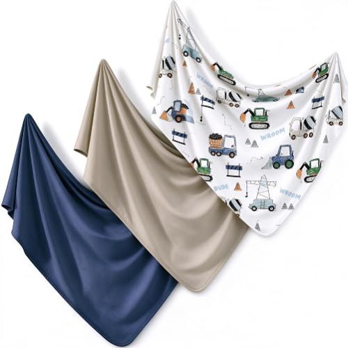 Little Grape Land Muslin Swaddle Blankets 3 Pack, Large 46''x46'' Bamboo Baby Swaddles for Newborn, Soft Breathable Baby Receiving Blankets for Newborns