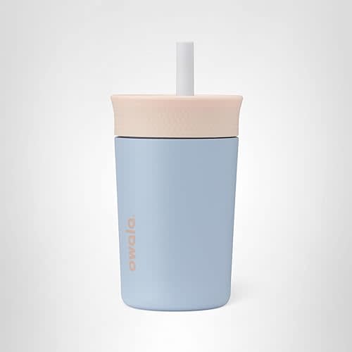 Owala Kids Insulation Stainless Steel Tumbler with Spill Resistant Flexible Straw, Easy to Clean, Kids Water Bottle, Great for Travel, Dishwasher Safe, 12 Oz, Navy and Blue (Home Base)