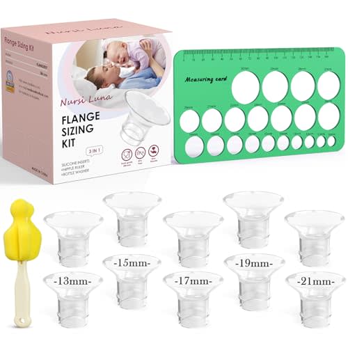Nursi Luna Flange Sizing Kit 3 in 1 with 10PCS Flange Inserts 13/15/17/19/21mm, Silicone Flanges Insert Kit for 24mm Flange/Shield, Pumping Essentials Kit for Moms