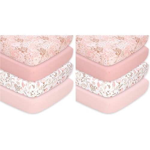 The Peanutshell 4-Pack Fitted Crib Sheet Set - Super Soft & Breathable Baby Girl Crib Sheets, Nursery Decor, Fit for Standard Mattress Cover- Whimsical Floral