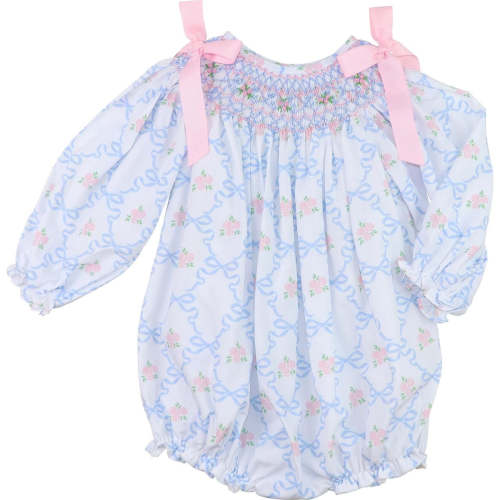 Pink And Blue Ribbon And Rose Smocked Bubble