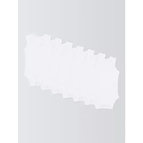 John Lewis Baby Cotton Sleeveless Bodysuit, Pack of 7, White