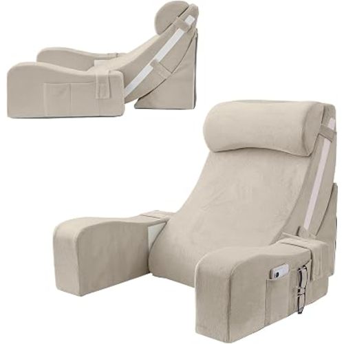 Sasttie 15-25 inch Adjustable Reading Pillow with Armrests, Beige