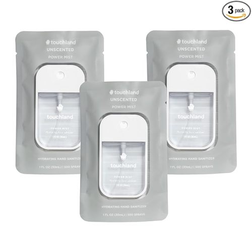 Touchland Hydrating Hand Sanitizer Spray – Unscented Trio Set, Dye Free – 3 x 1 FL OZ Travel Size Mists