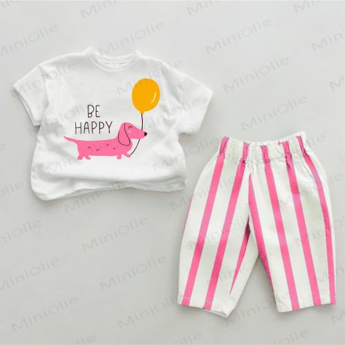 BE HAPPY Baby Dachshund with Balloon Striped 2-piece Set