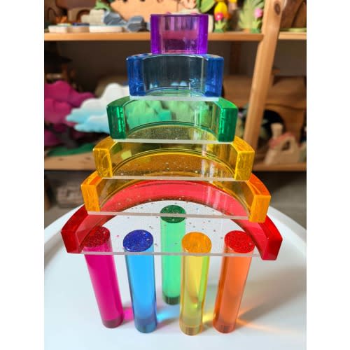 5-Piece Glitter Clear Acrylic Semi-Circle Stacking Set | Transparent Building Platforms for 6-Piece Acrylic Rainbow