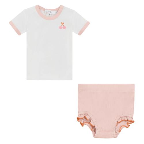 Cherry Print Top Set Off White/Mauve