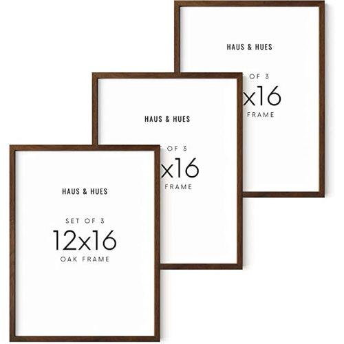 HAUS AND HUES 12x16 Walnut Oak Frame Set of 3 - Wooden Poster Holders, Rustic Gallery Wall Display