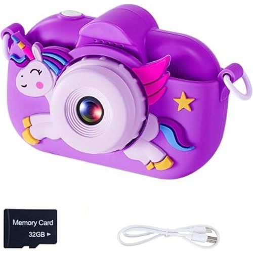 Selfie Camera for Children, for 3-9 Year Olds, HD Video Recorder with Frames, Soft Silicone Case with 32GB Card
