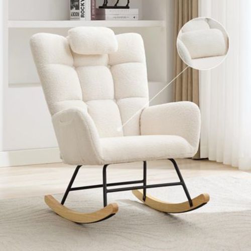 Nursery Rocking Chair, Comfort Glider with High Backrest, Padded Seat, Green Accent Chair for Living Room, Bedroom, Beige