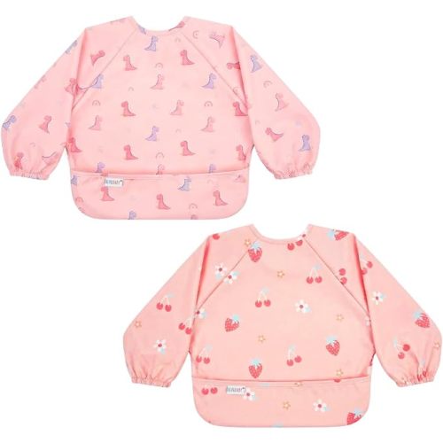 ALVABABY Baby Bib Waterproof Feeding Bibs with Crumb Catcher Pocket Snap Adjustable Toddler Boys Girls