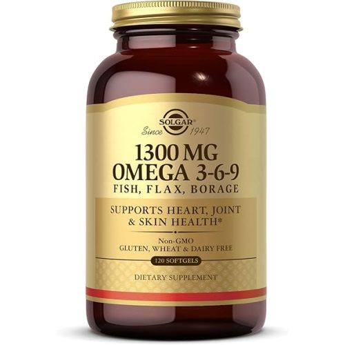 Solgar 1300 mg Omega 3-6-9, 120 Softgels - Fish Oil Supplement - Support for Joint & Skin Health - Includes Flaxseed & Borage - Contains EPA & DHA Omega 3 Fatty Acids - 40 Servings