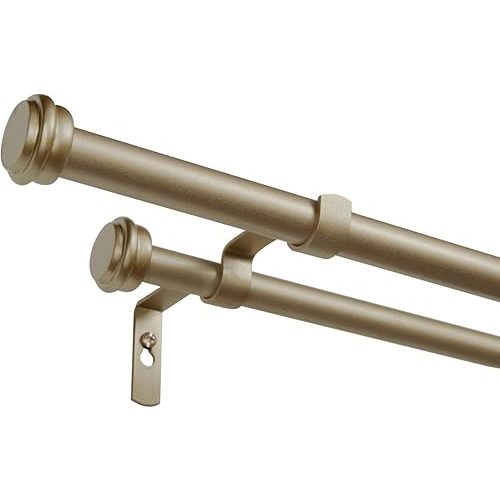 Exclusive Home Curtains ER1025-05 3672 Topper Double Curtain Rod and Finial Set, 36"-72", Gold