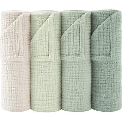 Susurration Muslin Burp Cloths 24x24 Inches Ultra Soft 100% Cotton, 4 or 7 Pack Baby Washcloths for Newborn, Absorbent Burp Rags & Swaddle Blankets
