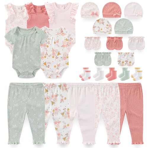 Newborn Baby Layette Essentials Giftset Clothing Set Short-Sleeve Bodysuit and Long Pants