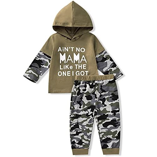 fioukiay Toddler Baby Boy Outfit Clothes LittLe Kids Long Sleeve Hoodie Sweatshirt Camouflage Pants Set Fall Winter Clothing