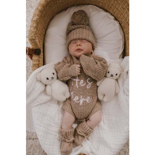 HE'S HERE TEXTURED BROWN ROMPER