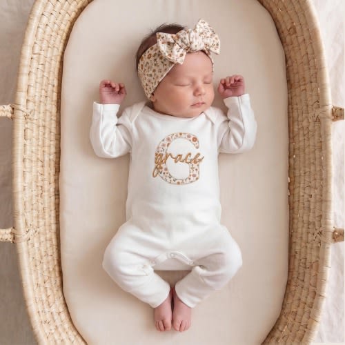 Baby Girl Coming Home Outfit, Baby Shower Gift, Newborn Baby Girl Outfit Personalized, Baby Girl Hospital Set Monogrammed