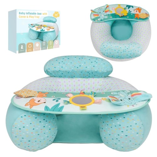 RoamReady Baby Inflatable Seat with Cover for Babies 3-36 Months, Portable Baby Chair Sit Me Up Floor Seat with Detachable Activity Sensory Tray, Baby Seats for Sitting Up, Elephant