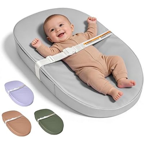 JVEOO Baby Changing Pad, Waterproof Vegan Leather Wipeable Diaper Changing Pad with Safety Strap Non-Slip Changing Mat for Dresser & Table
