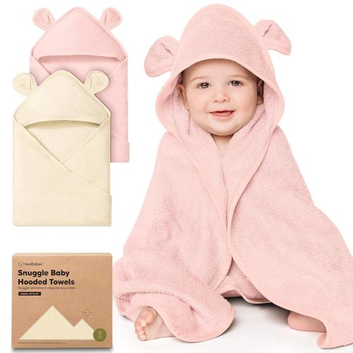 KeaBabies 2-Pack Hooded Baby Towels for Newborn - 35x35 Soft & Absorbent Viscose From Bamboo Baby Bath Towels with Hood for Infant,Toddler,Kids,Boys Girls,Newborn Bath Essentials (Rose Ivory, Regular)