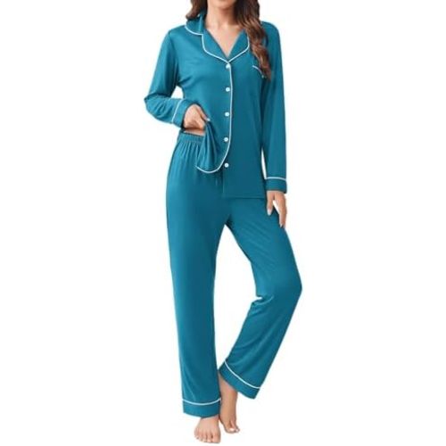 Ekouaer Womens Pajamas Set Button Down Long Sleeve Top & Pants Lounge Sets