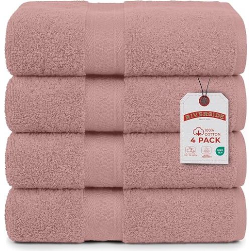 RIVERSIDE 100% Ring Spun Cotton Large Bath Towels Set of 4, 27 x 54 – Quick Dry, Soft & Highly Absorbent Towels for Shower & Bathroom – Luxury 600 GSM Towels for Home, Spa, Gym, Hotel, Dusty Rose