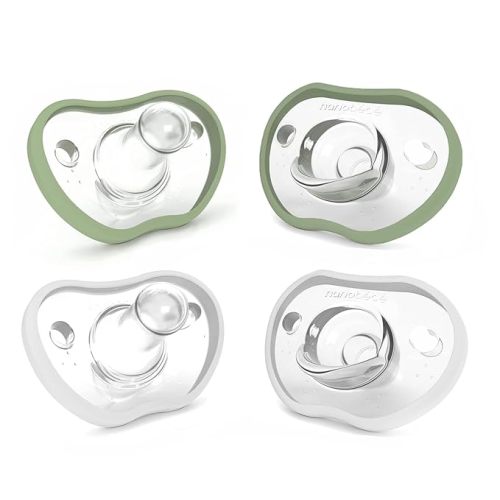 Nanobebe Baby Pacifiers 0-3 Month - Orthodontic, Curves Comfortably with Face Contour, Award Winning for Breastfeeding Babies, 100% Silicone, Baby Registry Gift 4pk, Sage/White