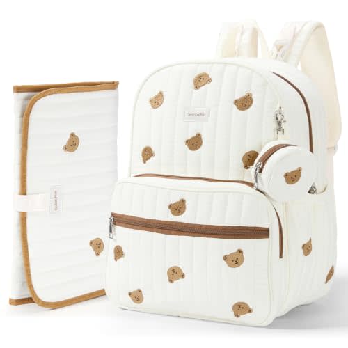 GOBABYMART Large Diaper Bag Backpack with Changing Pad, Insulated Bottle Pockets, Travel & Hospital Bag for Mom & Dad (Large - Beige Bears)