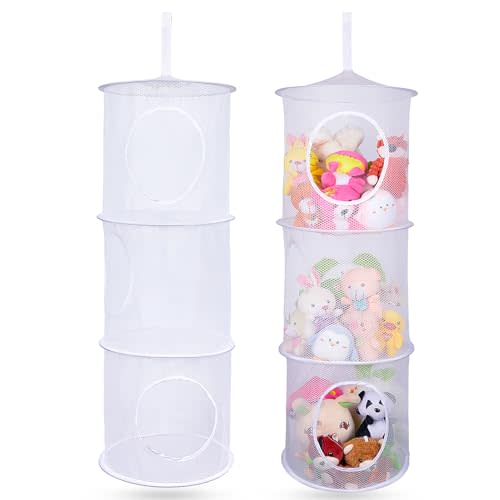 Basumee Stuffed Animals Net or Hammock 2 Pcs Stuffed Animals Storage Toy Net Hammock for Plushies Storage Organizer Mesh Kids Girls Room Decor, White, 3 Tiers
