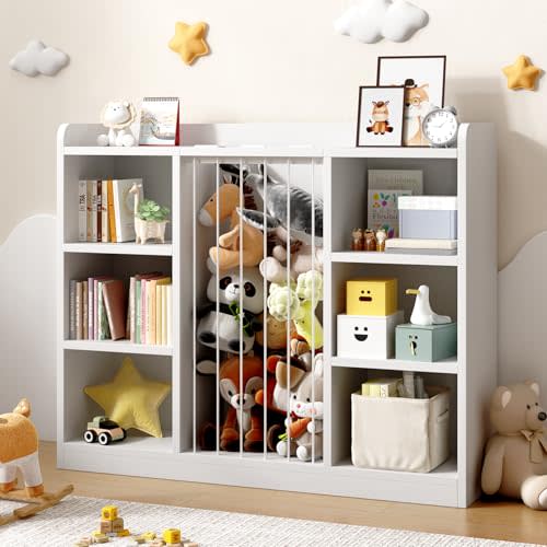 Toy Storage Organizer with 6 Cube, Stuffed Animal Storage, White | Playroom Furniture with Toy Storage Shelf, Kids Bookshelf for Playroom Kids Room Nursery, Rounded Corners & Anti-Tip