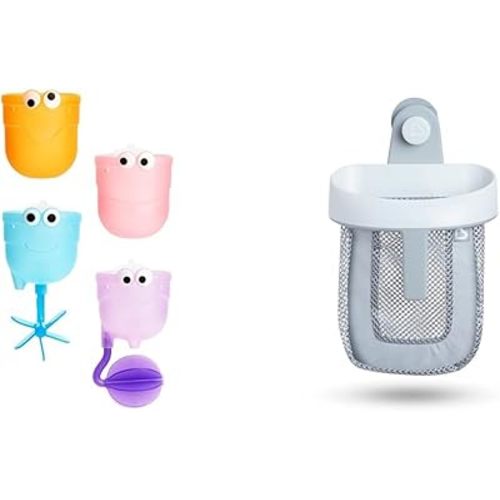Munchkin® Falls™ Baby and Toddler Bath Toy & Super Scoop™ Hanging Bath Toy Storage with Quick Drying Mesh, Grey