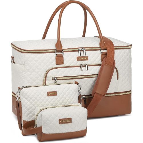 Weekender Bags for Women Travel, Wide Open Hospital Bag Duffle Bag with Luggage Sleeve & Shoe Compartment Large Travel Tote Carry On Overnight Bags, Travel Gifs, Beige Brown
