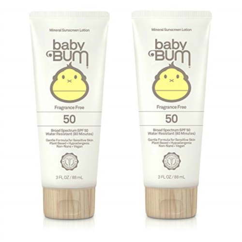 baby bum mineral sunscreen lotion spf 50 uva/uvb face and body protection fragrance free, 3 fl oz (pack of 2)