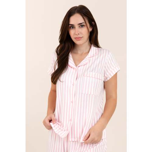 Women's Short Sleeve Pajama Set in Small Sakura Stripe