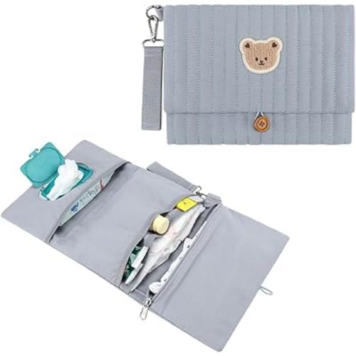 MOMIGO Baby Diaper Bag Organizer Pouches - Waterproof Pod Foldable Diaper Organizer Set, Cute Bear Bag Gift for Baby Shower (Blue)