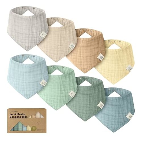 8-Pack Muslin Baby Bibs for Drooling, Teething Bandana Bibs 0-36M (Mirage)