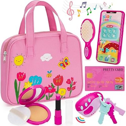Officygnet Play Purse Toy for Girls 3 Years Old, Toddler Purse Girl Toys with Pretend Makeup Kit, Pretend Princess Play Toy for Little Girl, Birthday for Toddler Girls Age 3+