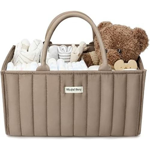 Blissful Diary Baby Diaper Caddy Basket, Stylish Baby Diaper Caddy Organizer, Storage Basket for Diapers - Baby Gift Registry for Newborn Baby Shower List and Baby Must Haves Essentials - Mocha Brown