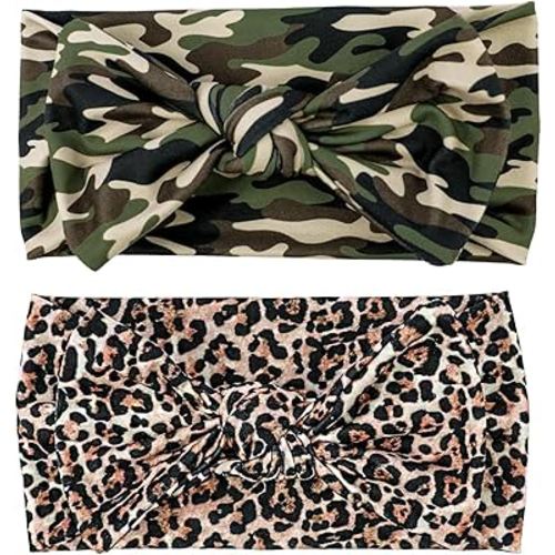 LemonSpce Handmade Baby Head wrap with Bows Stretchy Soft Infant Comfortable Baby Bow for Newborn girls and boys,Toddler-Leopard Camo Printed Hair Accessories