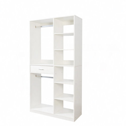 Latitude Run® Freestanding Closet System, Stand-Alone Wardrobe With 6 Open Shelves,74.8'' Heigh Closetwith 1 Wood Drawers, Wood Walk-In Closet With 2 Hanging Rod | Wayfair