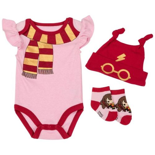 Kids Harry Potter School Uniform 3-Piece Bodysuit Set with Cap - 6-9 Months