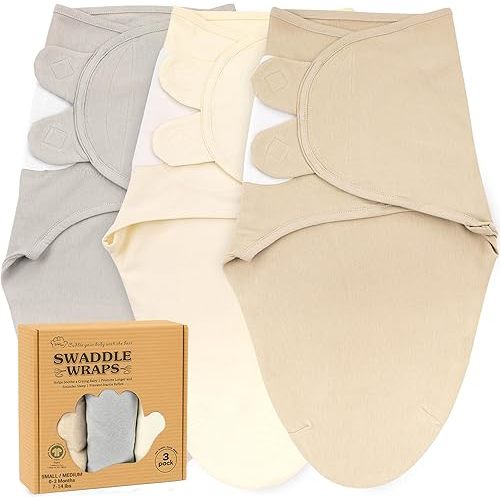 Bublo Baby Swaddles for Newborns – 3-Pack Infant Swaddles 0-3 Months – Adjustable Swaddle Sleep Sack – Soft Organic Cotton Baby Wrap for Safe & Cozy Sleep (Solid Grey)